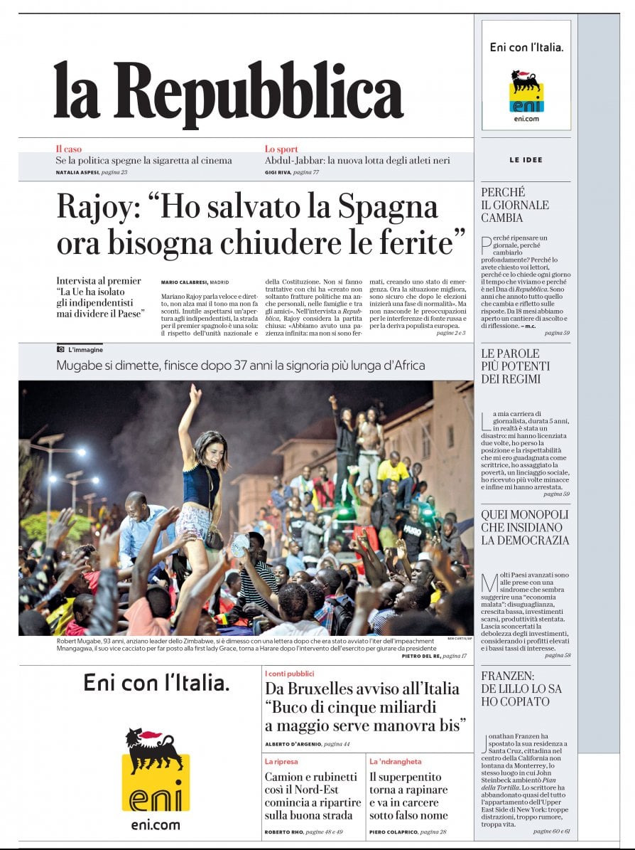 Italy’s La Repubblica big changes of the visual, philosophical kind