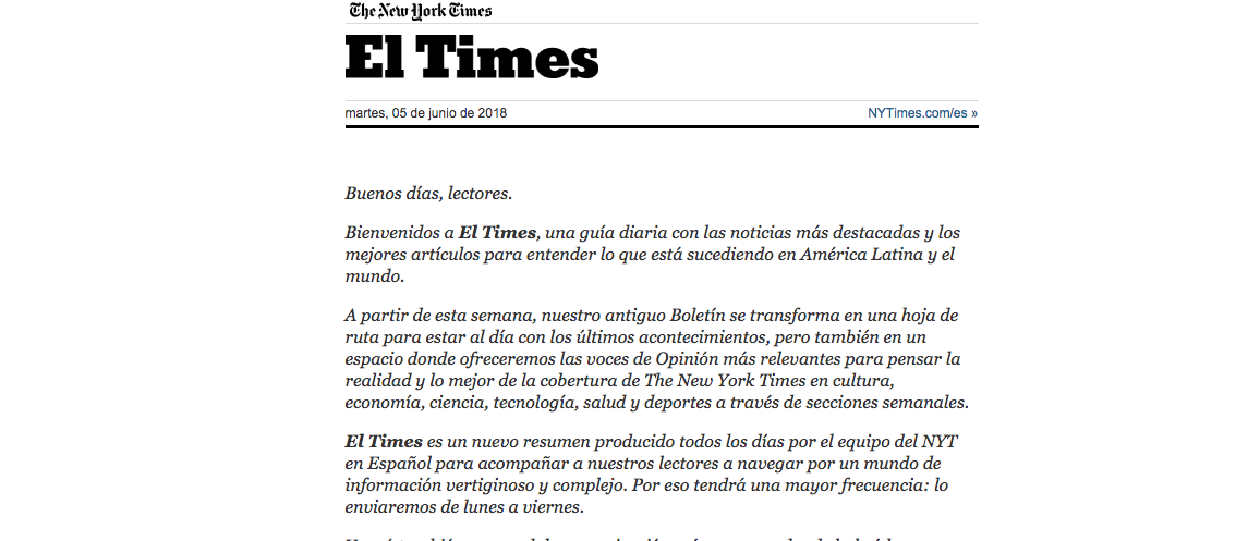 The New York Times starts its briefing en español | García Media