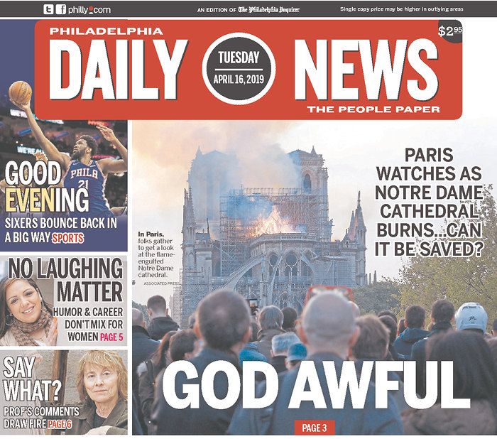 The Notre Dame fire: the US newspaper front pages | García Media